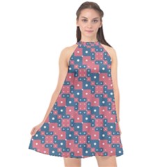 Squares And Circles Motif Geometric Pattern Halter Neckline Chiffon Dress  by dflcprints