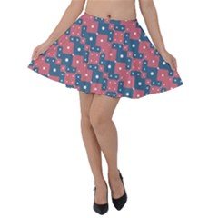 Squares And Circles Motif Geometric Pattern Velvet Skater Skirt