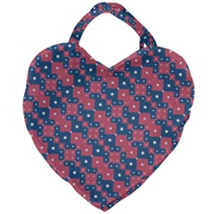 Squares And Circles Motif Geometric Pattern Giant Heart Shaped Tote