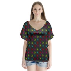 Roses Raining For Love  In Pop Art V-neck Flutter Sleeve Top by pepitasart