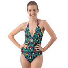 Colorful-4 1 Halter Cut-out One Piece Swimsuit