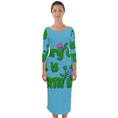 Earth Day Quarter Sleeve Midi Bodycon Dress