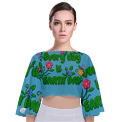 Earth Day Tie Back Butterfly Sleeve Chiffon Top