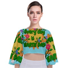 Earth Day Tie Back Butterfly Sleeve Chiffon Top