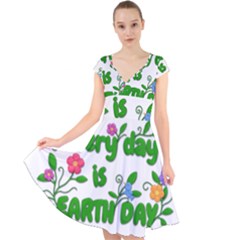 Earth Day Cap Sleeve Front Wrap Midi Dress