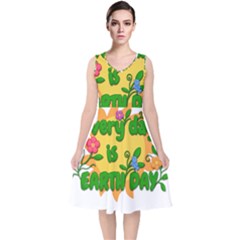 Earth Day V-neck Midi Sleeveless Dress  by Valentinaart