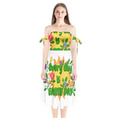 Earth Day Shoulder Tie Bardot Midi Dress by Valentinaart