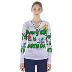 Earth Day V-neck Long Sleeve Top by Valentinaart