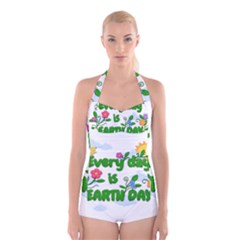 Earth Day Boyleg Halter Swimsuit  by Valentinaart