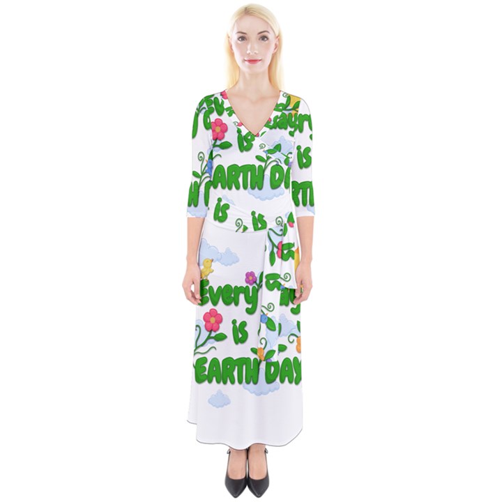 Earth day Quarter Sleeve Wrap Maxi Dress