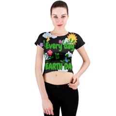 Earth Day Crew Neck Crop Top by Valentinaart