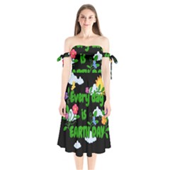 Earth Day Shoulder Tie Bardot Midi Dress by Valentinaart