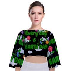 Earth Day Tie Back Butterfly Sleeve Chiffon Top by Valentinaart