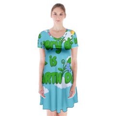 Earth Day Short Sleeve V-neck Flare Dress by Valentinaart