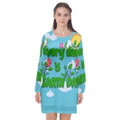 Earth Day Long Sleeve Chiffon Shift Dress  by Valentinaart