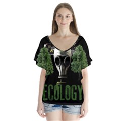 Ecology V-neck Flutter Sleeve Top by Valentinaart