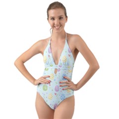 Easter Pattern Halter Cut-out One Piece Swimsuit by Valentinaart