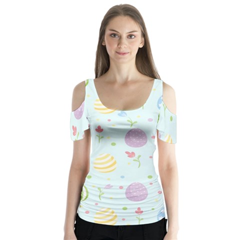 Easter Pattern Butterfly Sleeve Cutout Tee  by Valentinaart