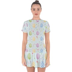 Easter Pattern Drop Hem Mini Chiffon Dress by Valentinaart