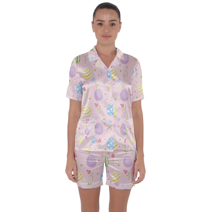 Easter Pattern Satin Short Sleeve Pyjamas Set