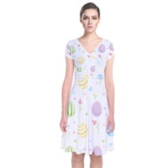 Easter Pattern Short Sleeve Front Wrap Dress by Valentinaart