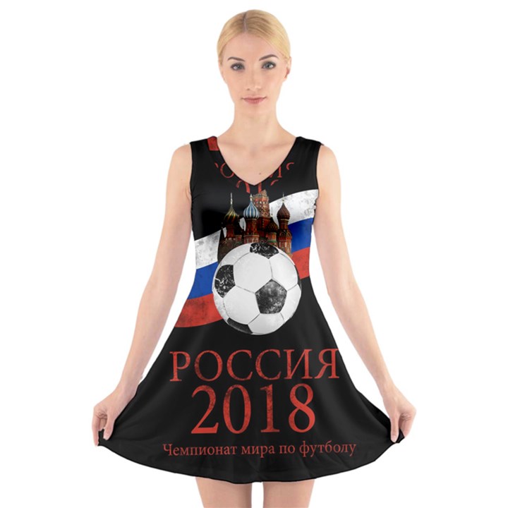 Russia Football World Cup V-Neck Sleeveless Skater Dress