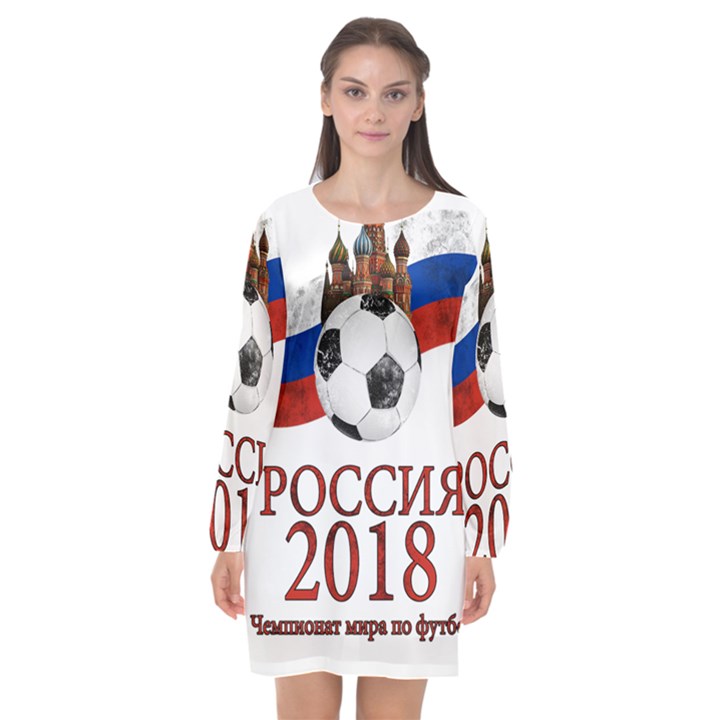 Russia Football World Cup Long Sleeve Chiffon Shift Dress 