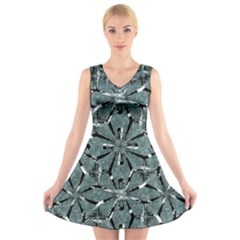 Modern Oriental Ornate Pattern V-neck Sleeveless Skater Dress by dflcprints