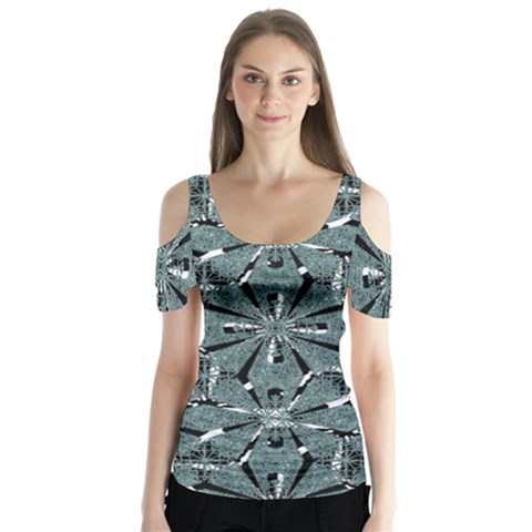 Modern Oriental Ornate Pattern Butterfly Sleeve Cutout Tee  by dflcprints