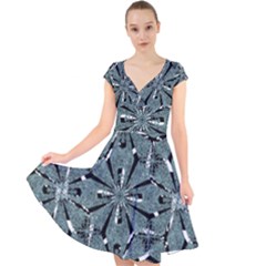 Modern Oriental Ornate Pattern Cap Sleeve Front Wrap Midi Dress by dflcprints