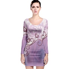 Wonderful Soft Violet Roses With Hearts Long Sleeve Bodycon Dress by FantasyWorld7