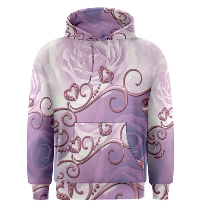 Wonderful Soft Violet Roses With Hearts Men s Pullover Hoodie