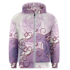 Wonderful Soft Violet Roses With Hearts Men s Zipper Hoodie by FantasyWorld7