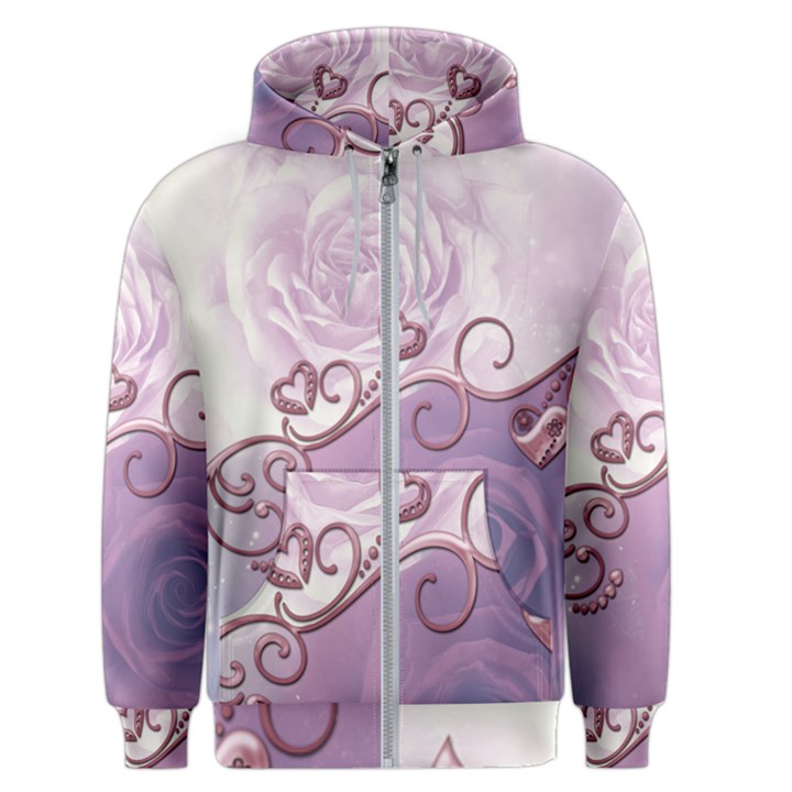 Wonderful Soft Violet Roses With Hearts Men s Zipper Hoodie