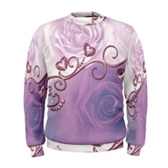 Wonderful Soft Violet Roses With Hearts Men s Sweatshirt by FantasyWorld7