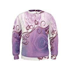 Wonderful Soft Violet Roses With Hearts Kids  Sweatshirt by FantasyWorld7