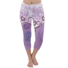 Wonderful Soft Violet Roses With Hearts Capri Winter Leggings  by FantasyWorld7