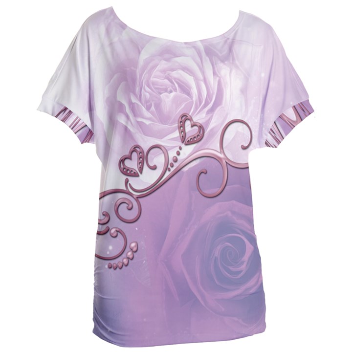 Wonderful Soft Violet Roses With Hearts Women s Oversized Tee