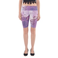 Wonderful Soft Violet Roses With Hearts Yoga Cropped Leggings by FantasyWorld7