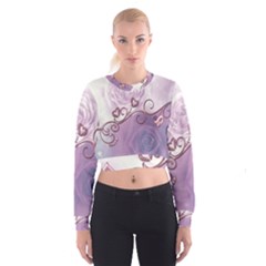 Wonderful Soft Violet Roses With Hearts Cropped Sweatshirt by FantasyWorld7