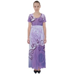 Wonderful Soft Violet Roses With Hearts High Waist Short Sleeve Maxi Dress