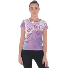 Wonderful Soft Violet Roses With Hearts Short Sleeve Sports Top  by FantasyWorld7