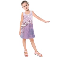 Wonderful Soft Violet Roses With Hearts Kids  Sleeveless Dress