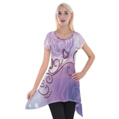 Wonderful Soft Violet Roses With Hearts Short Sleeve Side Drop Tunic by FantasyWorld7