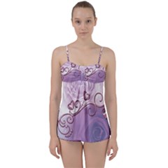 Wonderful Soft Violet Roses With Hearts Babydoll Tankini Set by FantasyWorld7