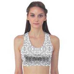 Black And White Ethnic Geometric Pattern Sports Bra by dflcprints