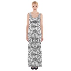 Black And White Ethnic Geometric Pattern Maxi Thigh Split Dress by dflcprints