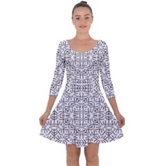 Black And White Ethnic Geometric Pattern Quarter Sleeve Skater Dress by dflcprints