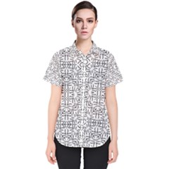 Black And White Ethnic Geometric Pattern Women s Short Sleeve Shirt