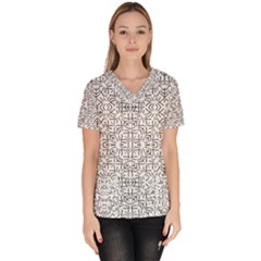 Black And White Ethnic Geometric Pattern Scrub Top by dflcprints